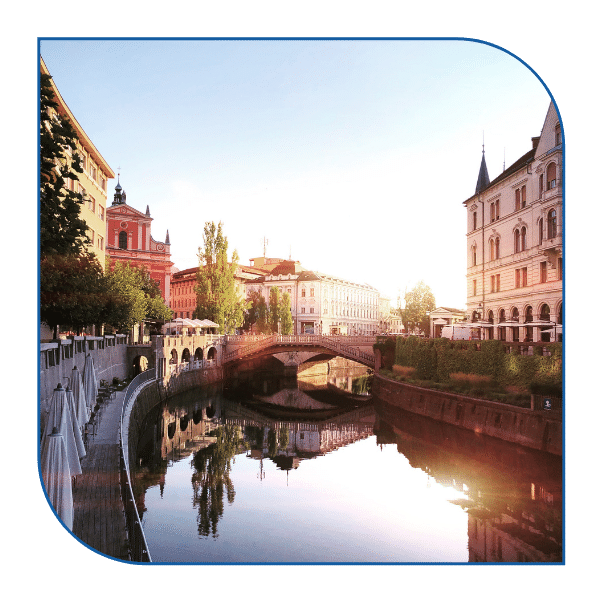 Image of Ljubljana canal and buildings in the sunshine